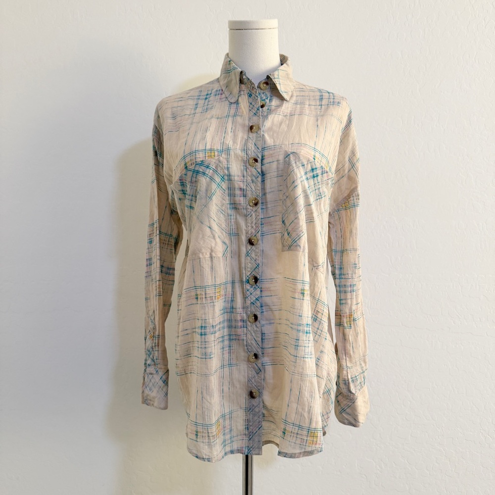 Free People Shore Vibes Sheer Cotton Button Down Shirt, Small